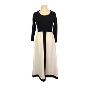 Homemade‎ Vintage 70s Womens Black White Mod Maxi Dress, Double Knit, 38 Bust